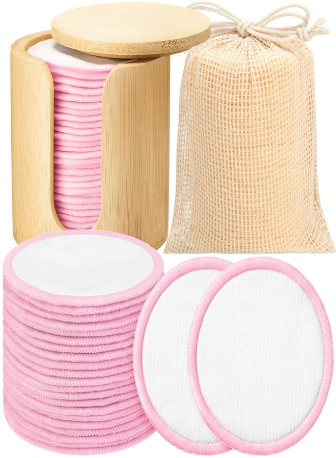 Foaincore 40 Pcs Reusable Makeup Remover Pads with Mesh Storage Bag and Bamboo Box Washable Bamboo Cotton Rounds Soft Reusable Face Pad for Toner Skin Various Skin Care Products(White Pink) - Image 1